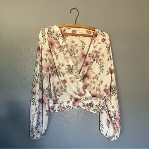 Peach Love California Pink and Cream Wrap Crop Blouse